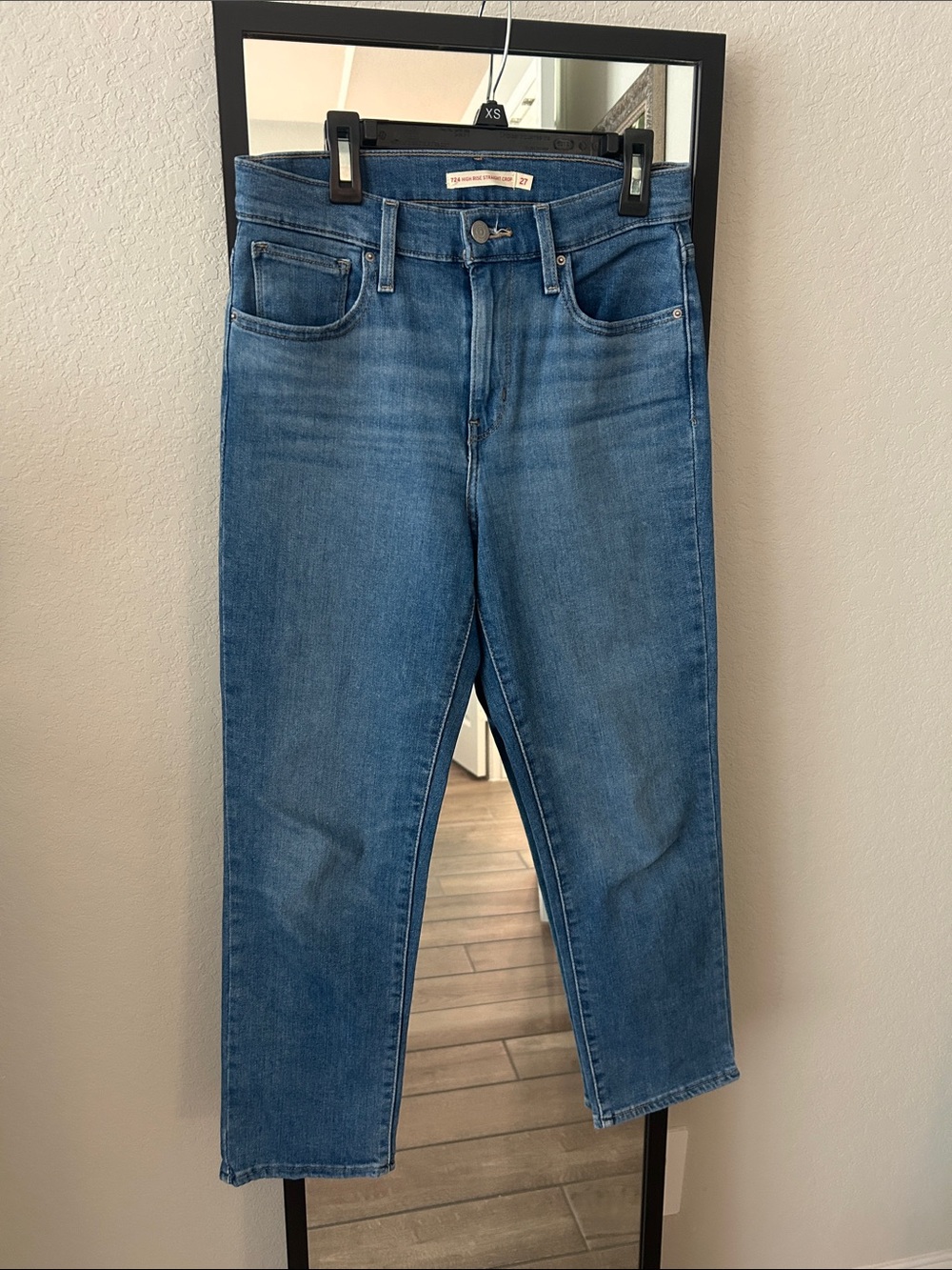 Levi's Women’s Straight-Leg Jeans in Medium Blue Wash, cropped style